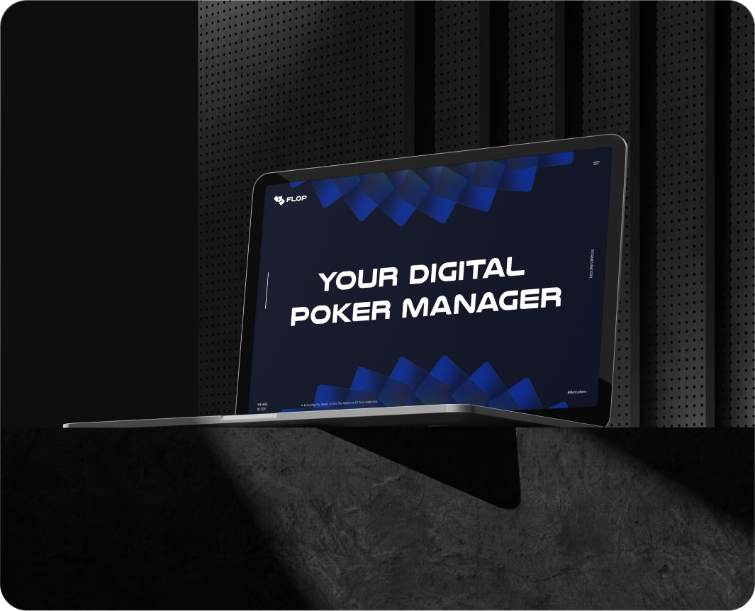 FLOP PM, the digital poker manager dashboard on a laptop